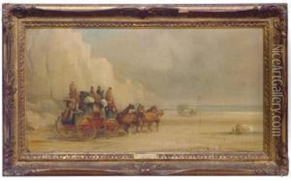 London-dover Mail Coach Ferrying A River; And A Companionpainting Oil Painting - Charles Cooper Henderson