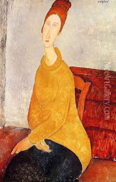 Yellow Sweater (aka Portrait of Jeanne Hebuterne) 1919 Oil Painting - Amedeo Modigliani