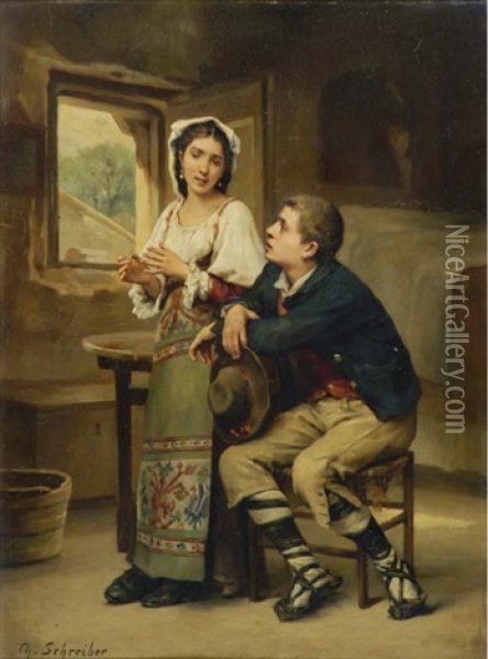 The Proposal (+ Another; 2 Works) Oil Painting - Charles Baptiste Schreiber