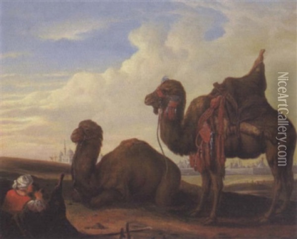 Ein Rastender Treiber Mit Zwei Dromedaren Oil Painting - Francesco Giuseppe Casanova