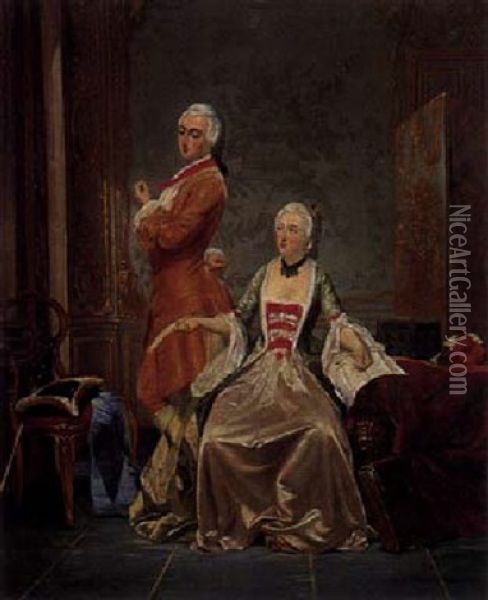Rokokopaar Im Salon Oil Painting - Louis Willems