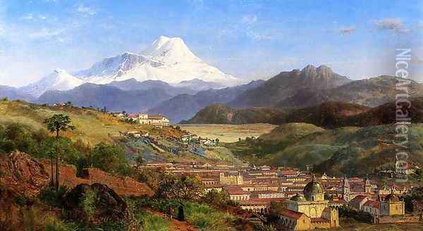View of Riobamba, Ecuador, Looking North Towards Mount Chimborazo Oil Painting - Louis Remy Mignot