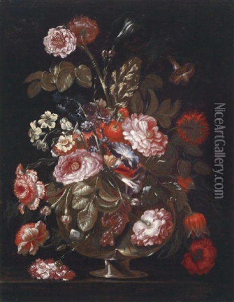 Ein Blumenstillleben Oil Painting - Bartolommeo Ligozzi