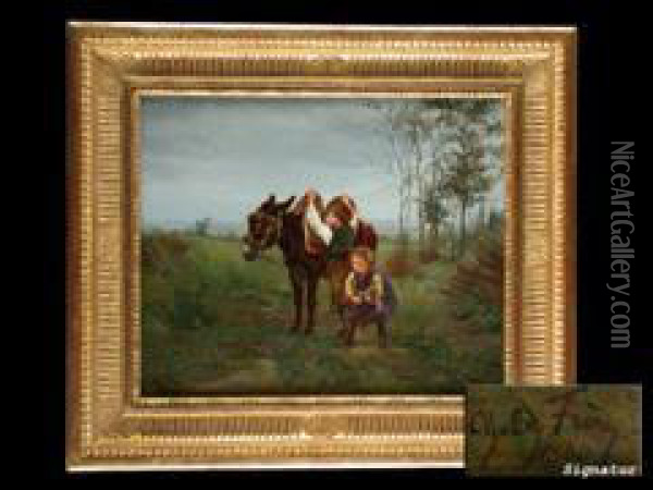 Der Aufstieg Auf Den Esel Oil Painting - Edouard Frere