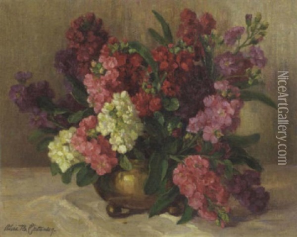 A Floral Still Life In A Brass Bowl Oil Painting - Alice Brown Chittenden