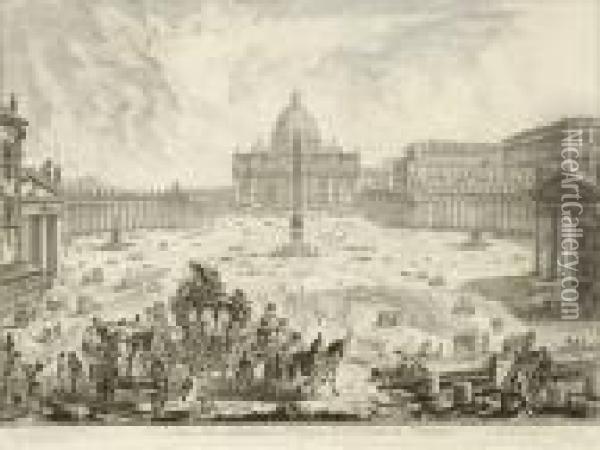 Veduta Della Basilica E Piazza Di S. Pietro In Vaticano Oil Painting - Giovanni Battista Piranesi