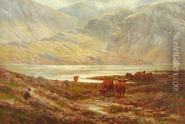 Highland Cattle By Loch Argyll Oil Painting - Alexander Young