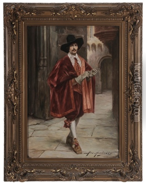 Cavalier On A Street Oil Painting - Alex De Andreis