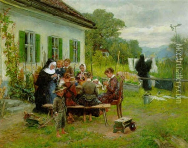 Arbeitsschule In Schlehdorf Am Kochelsee Oil Painting - Otto Piltz