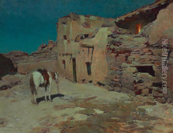 Pueblo At Night Oil Painting - Frank Tenney Johnson
