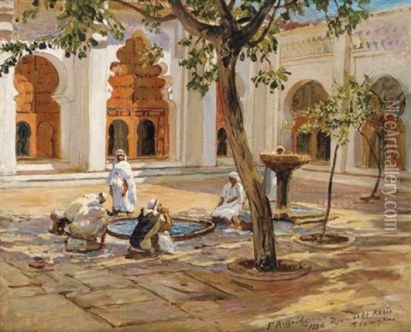 Ablutions Dans La Grande Mosquee De Tlemcen Oil Painting - Frederick Arthur Bridgman