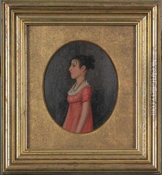 Portrait Of A Young Woman Of Lancaster Oil Painting - Jacob Eichholtz