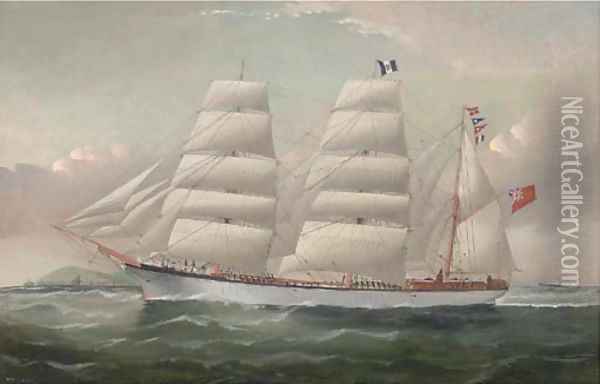 The barque Sumatra of Llanelly approaching the South Stack Lighthouse Oil Painting - William H. Yorke