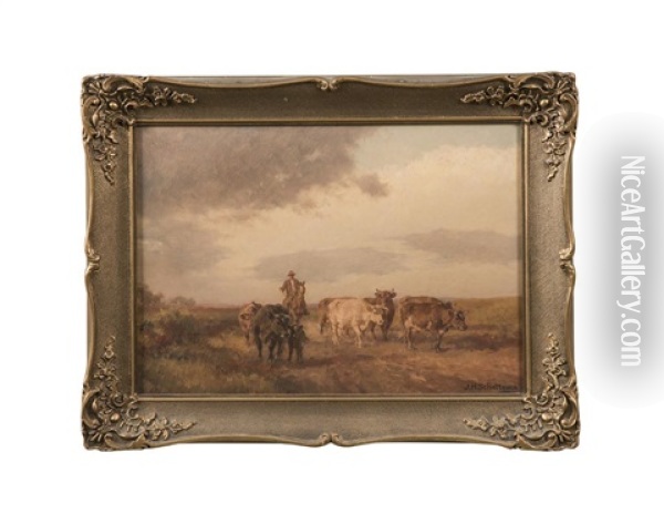 Herding Cattle Oil Painting - Jan Hendrik Scheltema
