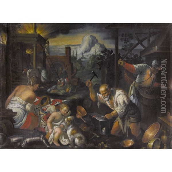 Venus Und Amor In Der Schmiede Des Vulkan Oil Painting - Francesco Bassano