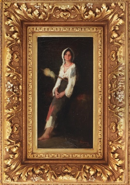 Peasant Girl With Tow Oil Painting - Nicolae Grigorescu