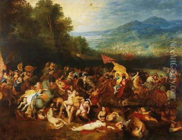 The Battle of the Amazons Oil Painting - Jan The Elder Brueghel