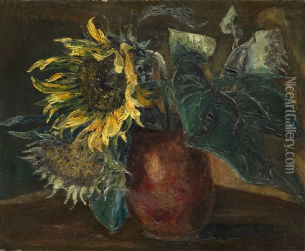 Still Life With Sunflowers Oil Painting - Boris Dmitrievich Grigoriev