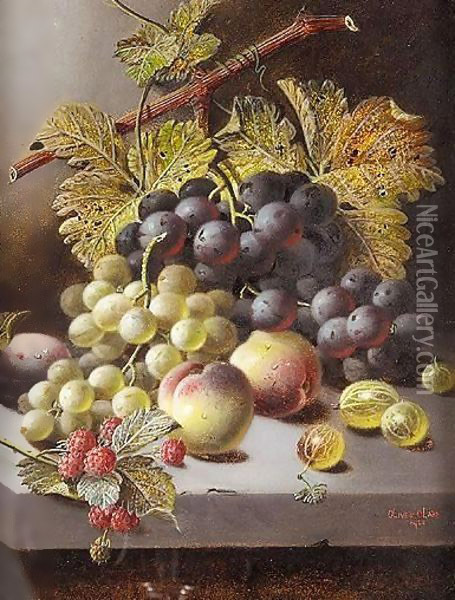 Peaches, Grapes And Rasberries Oil Painting - Oliver Clare