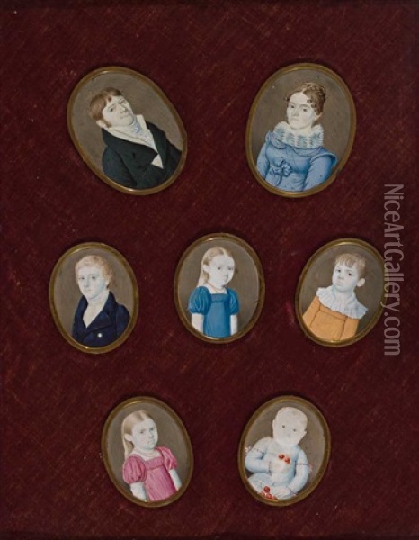 Die Mitglieder Der Familie Albaneder (set Of 7) Oil Painting - Franz Spitzer