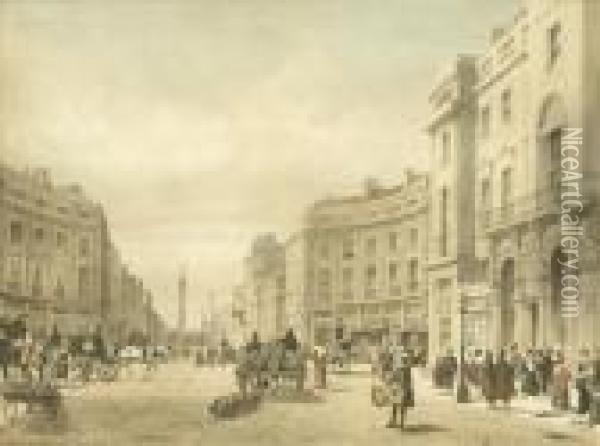 A Set Of Four, AEst. Paulaes From 
Ludgate Hillae, AEthe Bank Looking Towards The Mansion Houseae, AEmansion 
House Cheapsideae, AEregent Street Looking Towards The Duke Of Yorkaes 
Column Oil Painting - Thomas Shotter Boys
