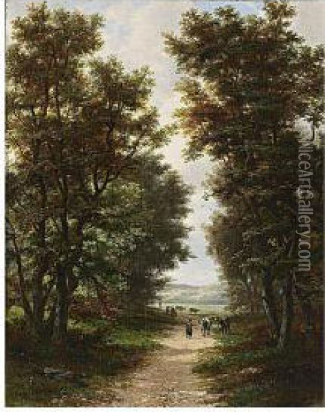 A Landscape With A Peasant Woman On A Country Road Oil Painting - Jan Hermanus Melcher Tilmes