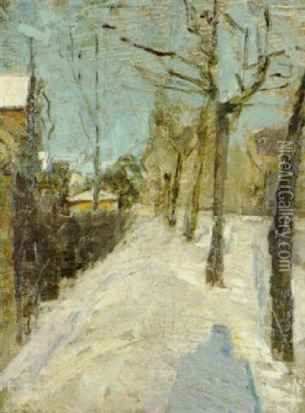 Platanvej I Sne, Solskin Oil Painting - Albert Gottschalk