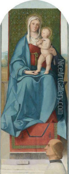 The Madonna And Child Enthroned With A Donor Oil Painting - Boccaccio Boccaccino