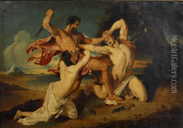 Figures In Mortal Combat Oil Painting - William Etty