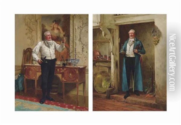 His Favourite Bin (+ The Butler's Glass; Pair) Oil Painting - Walter Dendy Sadler