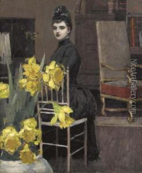 In The Music Room With Daffodils Oil Painting - William Sullivant Vanderbilt Allen
