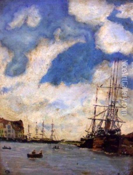 Harbour Scene With Numerous Boats Oil Painting - Eugene Boudin