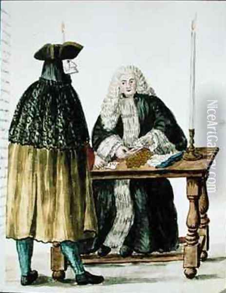 A Magistrate Playing Cards with a Masked Man Oil Painting - Jan van Grevenbroeck