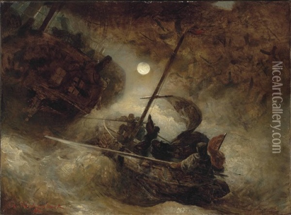 The Shipwreck Oil Painting - Andreas Achenbach