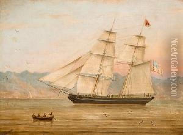 The American Bark 'plymouth' Entering Harbor Oil Painting - James Fulton Pringle
