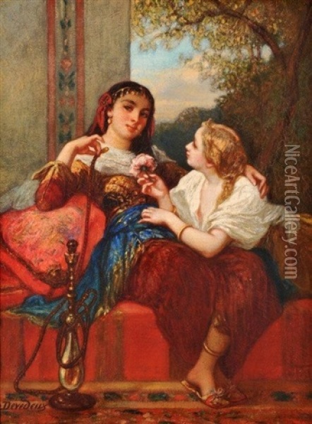 Femmes Orientales Au Narguile (pair) Oil Painting - Louis Devedeux