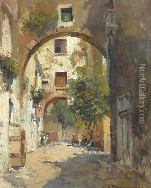 A Shady Street in Naples Oil Painting - Carlo Brancaccio