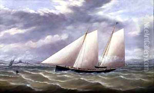 A Cutter in a Strong Wind Flying a Burgee of the Royal Thames Yacht Club Oil Painting - Arthur Wellington Fowles