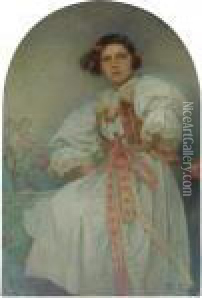 Portrait Of Eliska Polivkova Oil Painting - Alphonse Maria Mucha