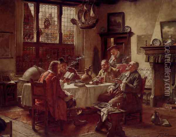 A Literary Gathering Oil Painting - Fritz Wagner