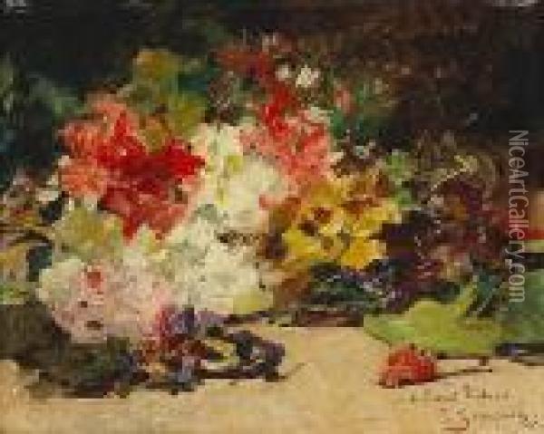 A Floral Still Life Oil Painting - Georges Jeannin