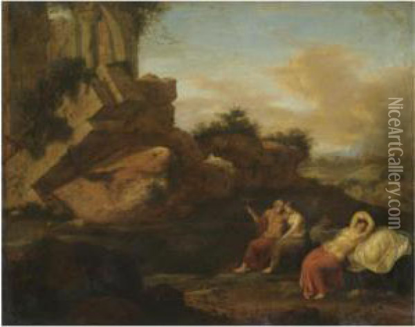 An Italianate Landscape With Lot And His Daughters Oil Painting - Cornelis Van Poelenburch
