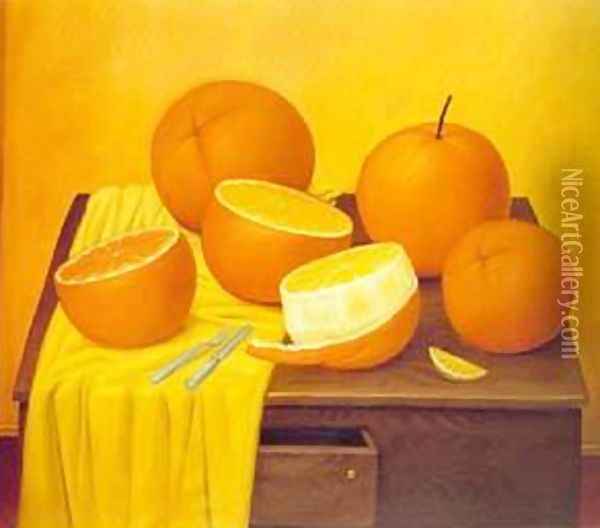 Oranges 1989 Oil Painting - Fernando Botero
