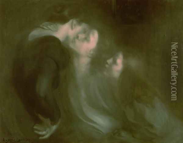 Her Mother's Kiss, 1890s Oil Painting - Eugene Carriere