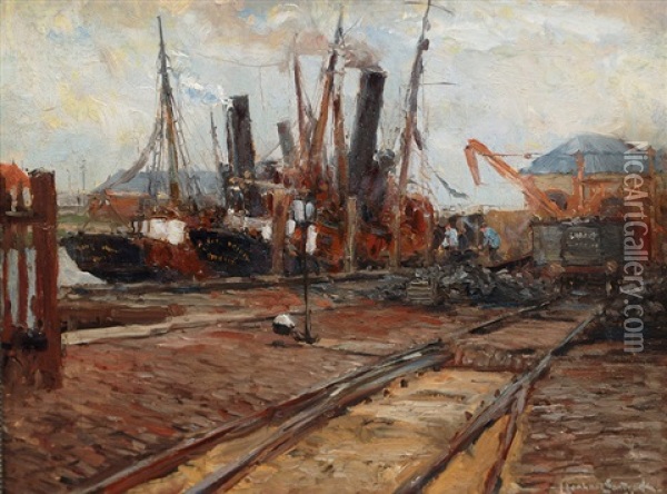 Hamburg Harbour Oil Painting - Leonhard Sandrock