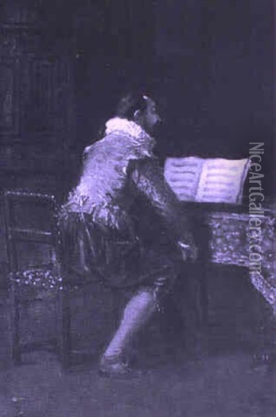 Musician Oil Painting - Charles Francois Pecrus