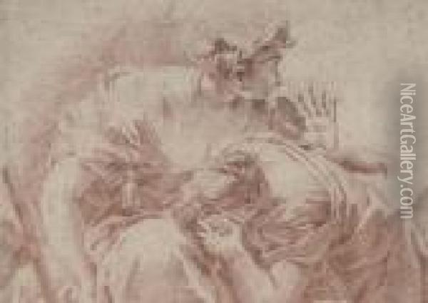 Deux Femmes Agenouillees Devant Des Trophees Militaires Oil Painting - Giovanni Battista Pittoni the younger