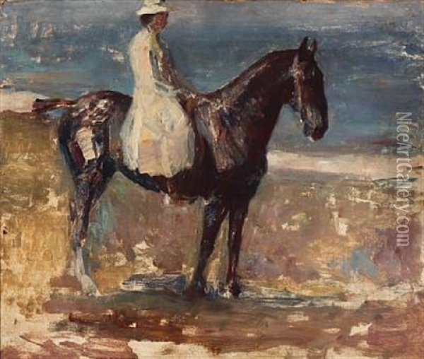 The Artist's Wife On Horseback (study) Oil Painting - Herman Albert Gude Vedel