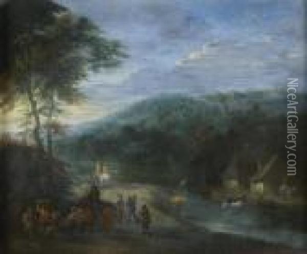 Paysans Et Villageois Sur La Route Du Marche Oil Painting - Theobald Michau