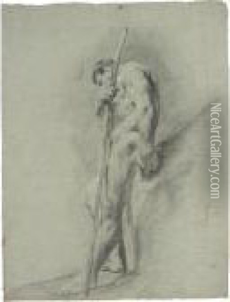 Recto
: A Standing Nude Holding A Staff, Seen In Profile Oil Painting - Giovanni Battista Piazzetta